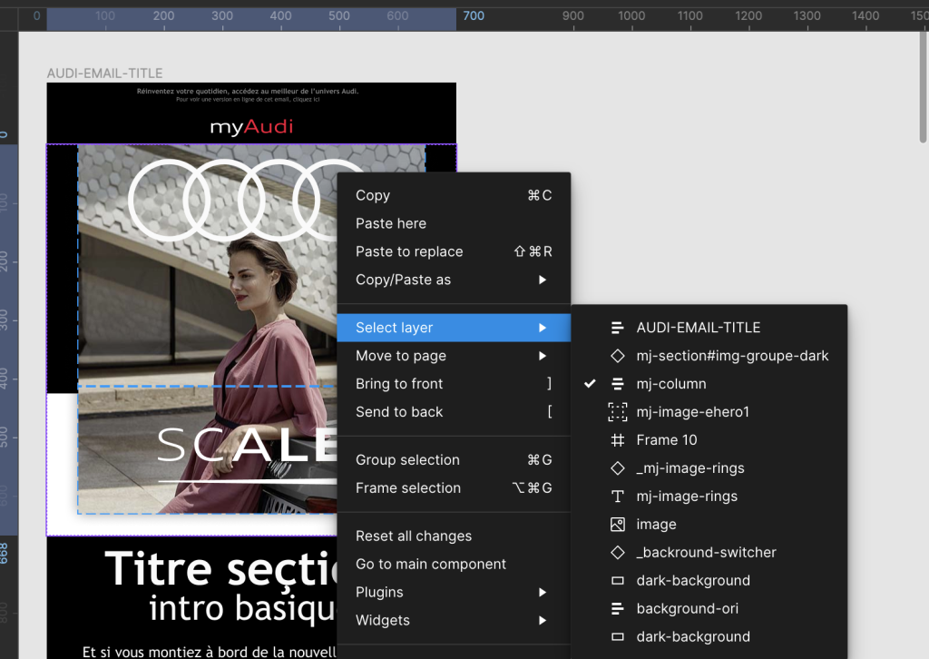 Menu de sélection de calques